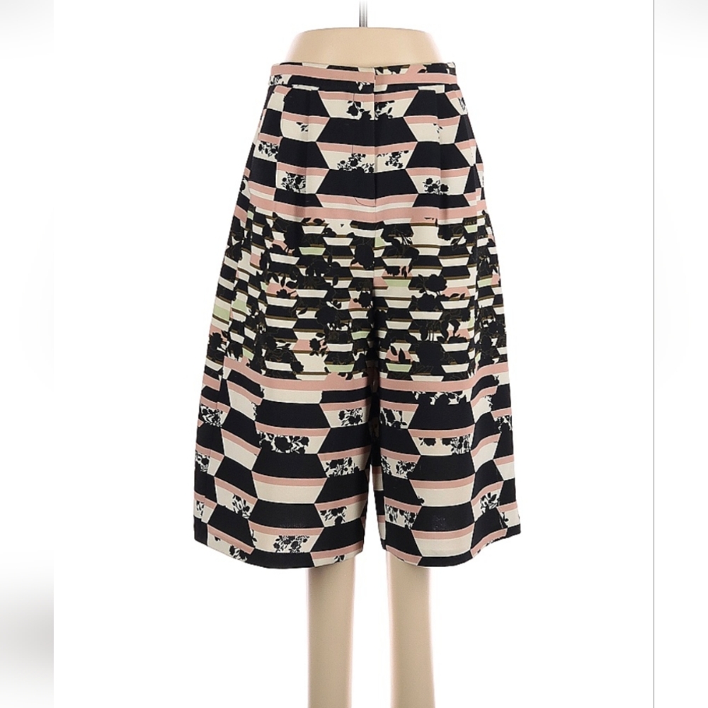 Topshop Black and Pink Bermuda Shorts with Geometric Pattern
